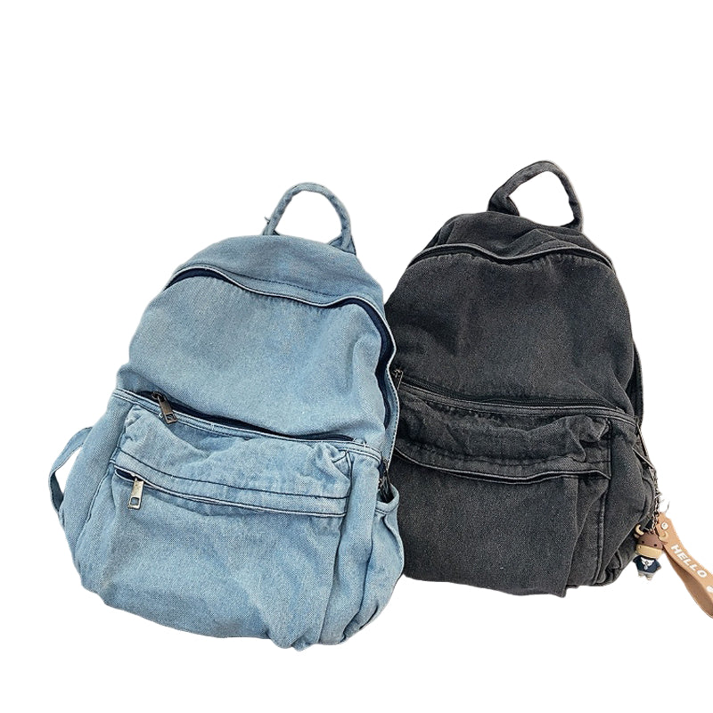 Minimalist Washed Denim Canvas Backpack