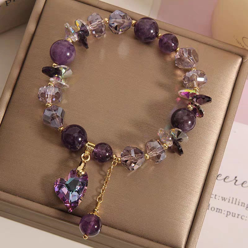Natural Amethyst Purple Heart Crystal Bracelet