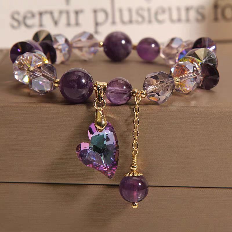 Natural Amethyst Purple Heart Crystal Bracelet